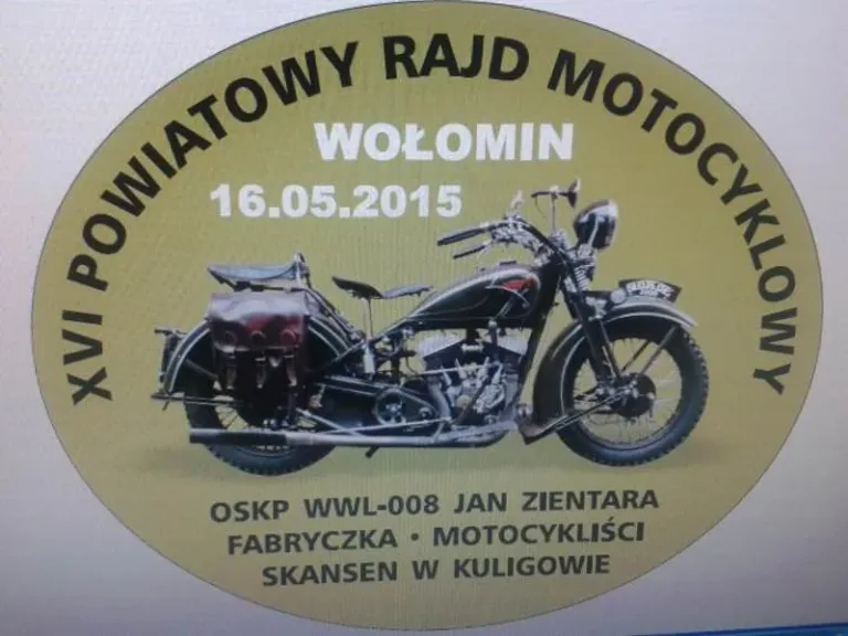 Znaczek XVI Powiatowego Rajdu Motocyklowego, Wołomin 16.05.2015